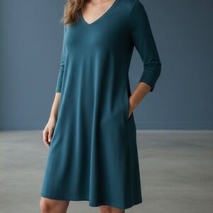 Wool& | Willow Swing Dress Merino Wool Blend Pockets Teal XXL Long Minimalist